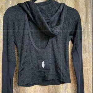 NWOT FP movement Lover not a Fighter black open back textured layer top hoodie S